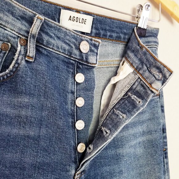 AGOLDE Nico High Rise Slim-Fit Distressed Jeans Shoreline Revolve Button Fly 23 - Picture 7 of 15